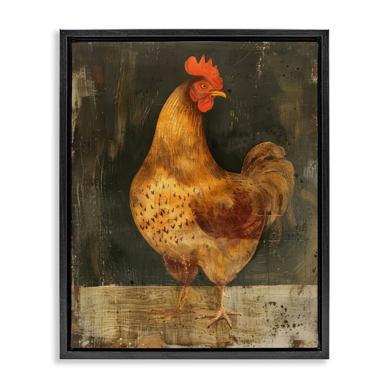 Stupell Industries Chicken on Rustic Background Floater Framed Canvas Wall Art Design by LSR Design Studio